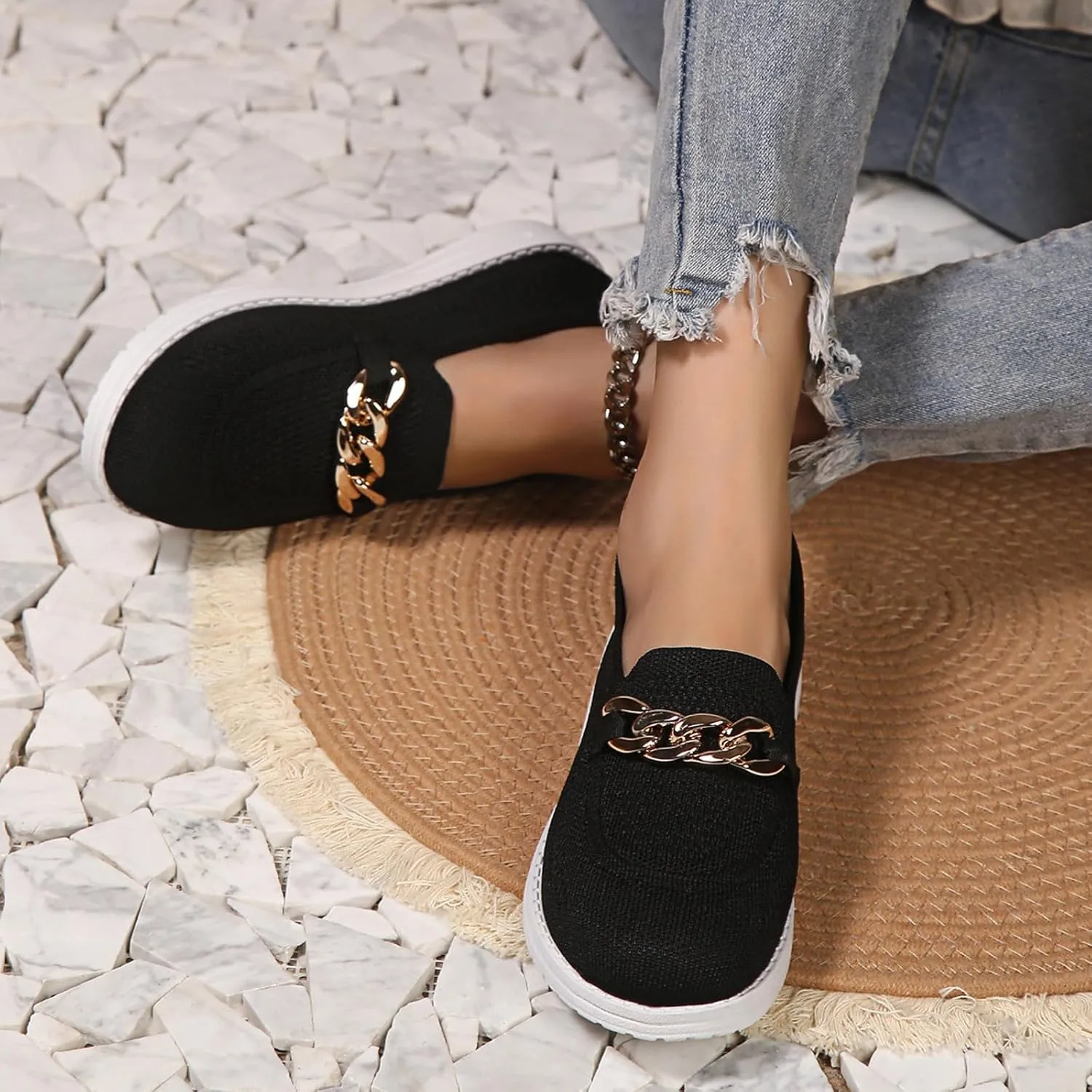 Loafers for Women Trendy Mesh Knit Walking Shoes Sock Sneakers Lightweight Comfy Breathable Casual Pull-on Daily Shoe