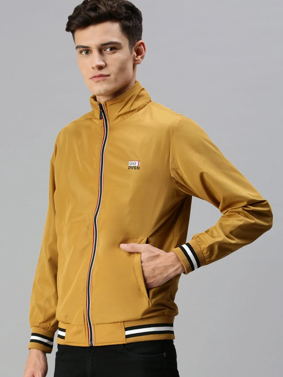 Men Yellow Bomber with Embroidered Jacket