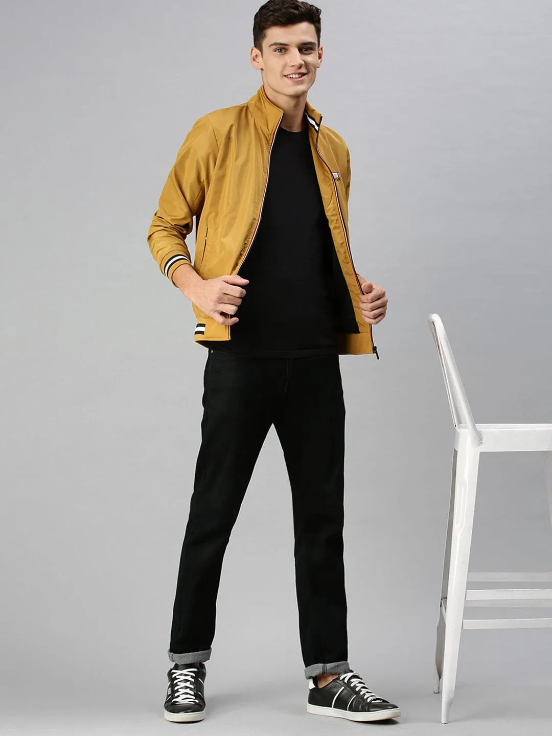 Men Yellow Bomber with Embroidered Jacket