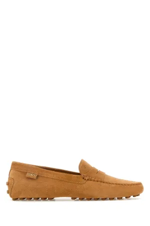Peach suede loafers