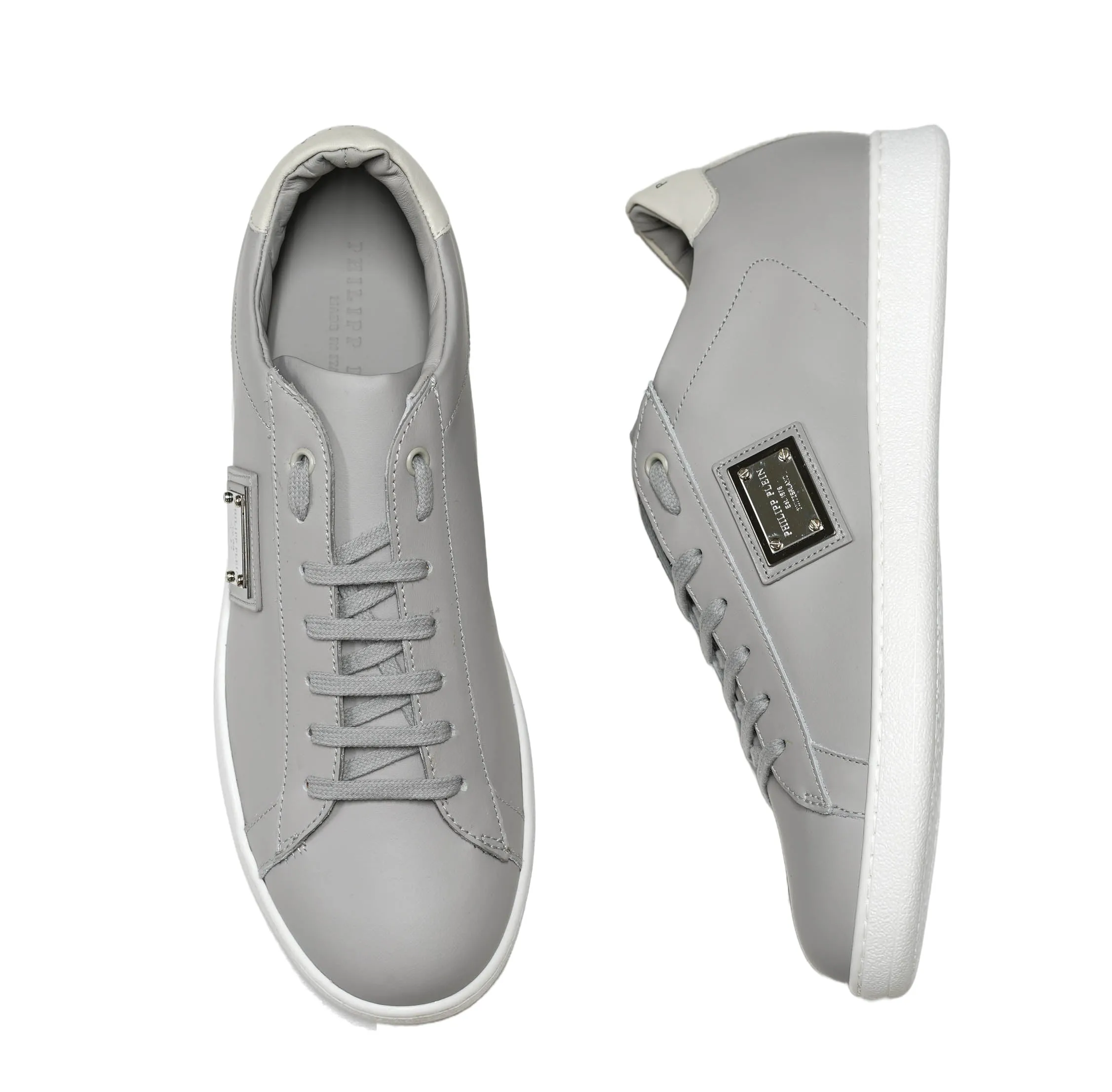 Philipp Plein Men's Grey Leather Sneakers Malibu PAAS