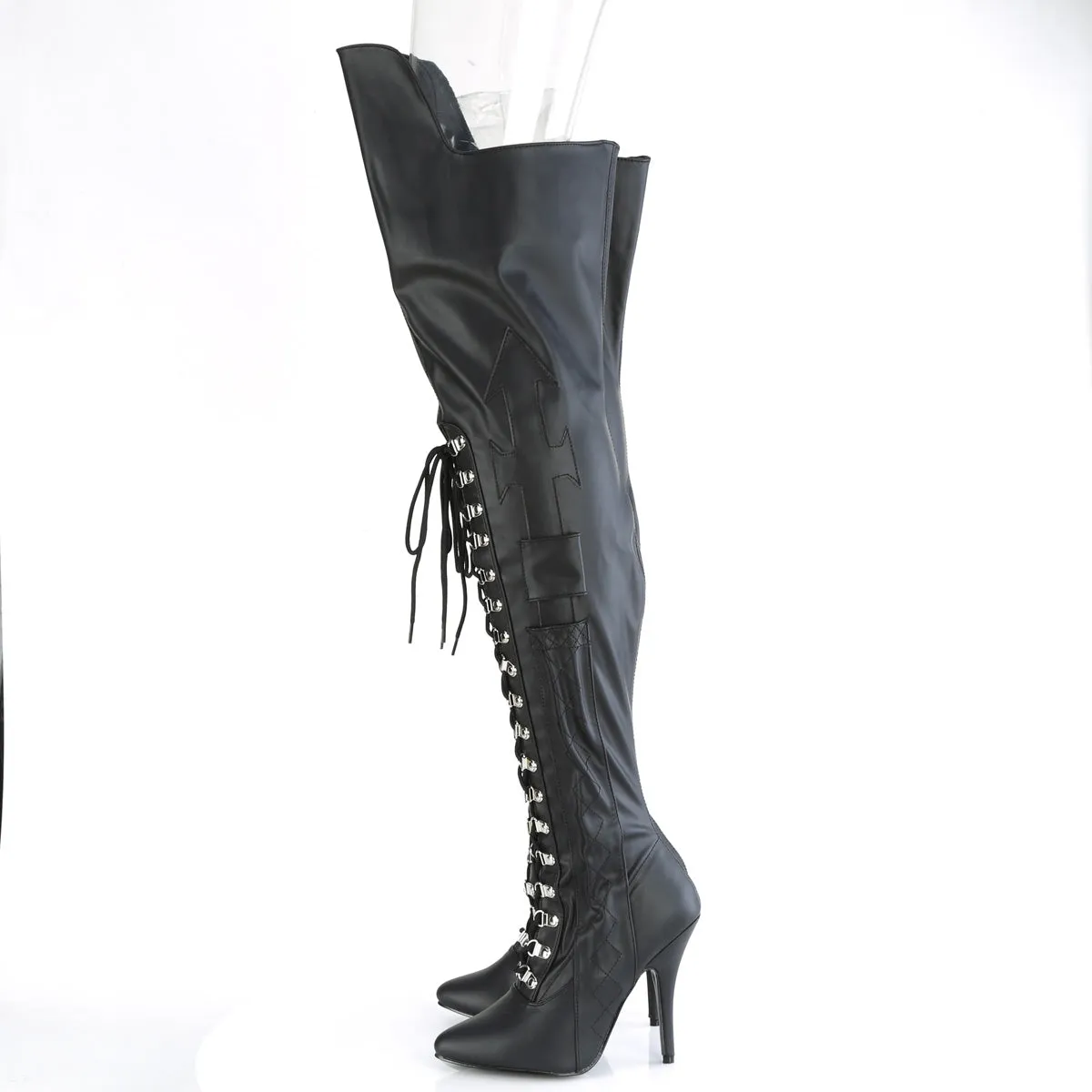 SEDUCE-3082 Pleaser Black Faux Leather Sexy Single Sole Shoes (Fetish Footwear)