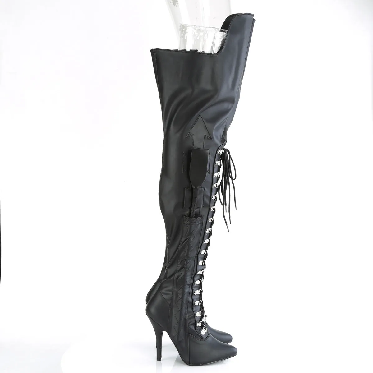 SEDUCE-3082 Pleaser Black Faux Leather Sexy Single Sole Shoes (Fetish Footwear)