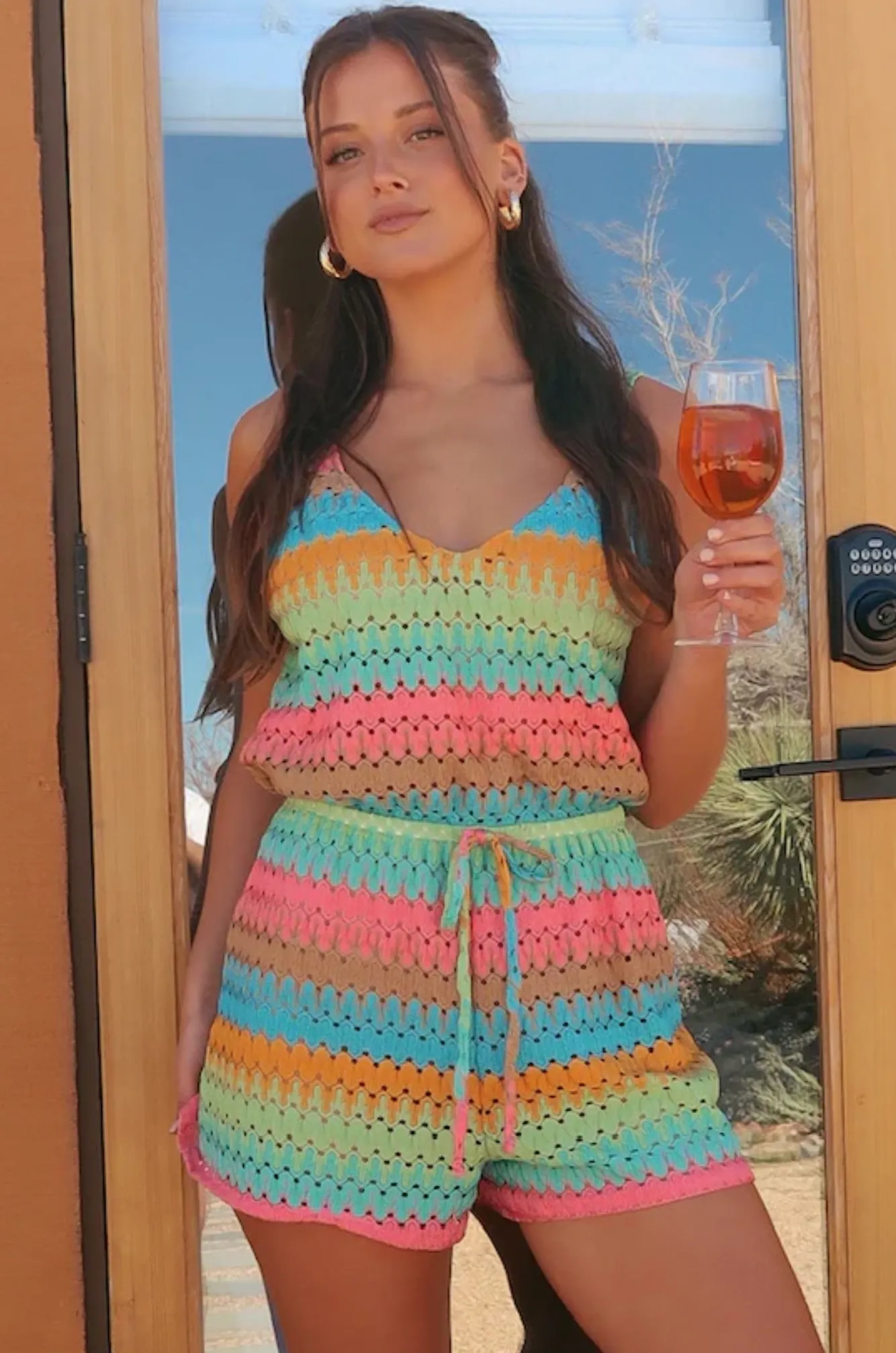 Show Me Your Mumu Multi Stripe Crochet Ren Romper