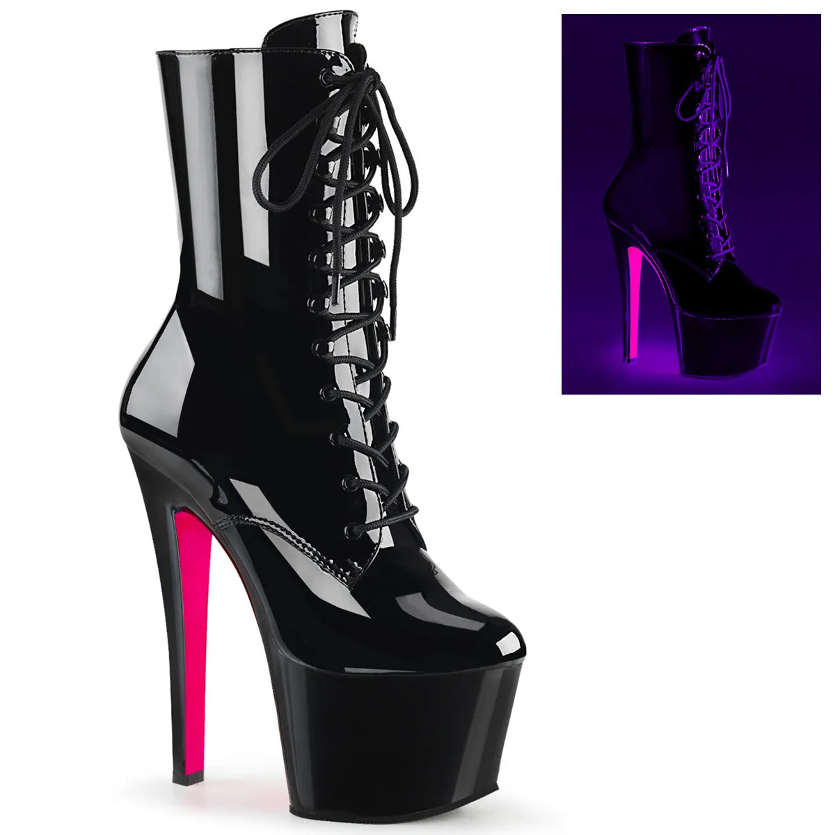 SKY-1020TT Pleaser Black/Neon Pink Sexy Platform Shoes (Pole Dancing Heels)