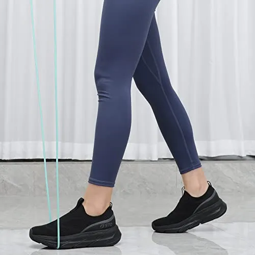 STQ Walking Shoes Women Mesh Slip on Sneakers Comfortable Work Shoes Non Slip Tennis Shoes with Arch Support All Black 7 US