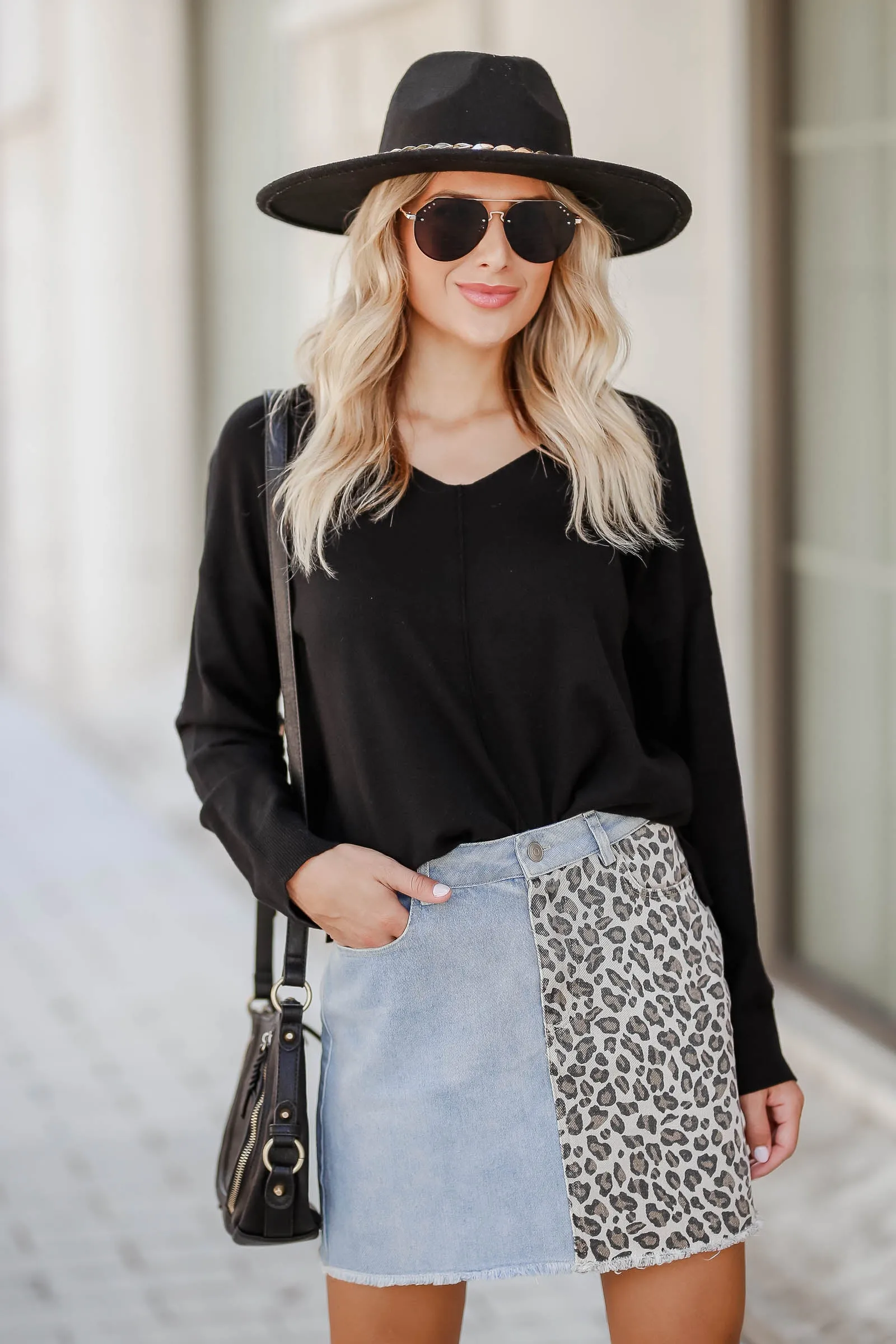 True Colors Leopard Print Denim Skirt - Light Wash