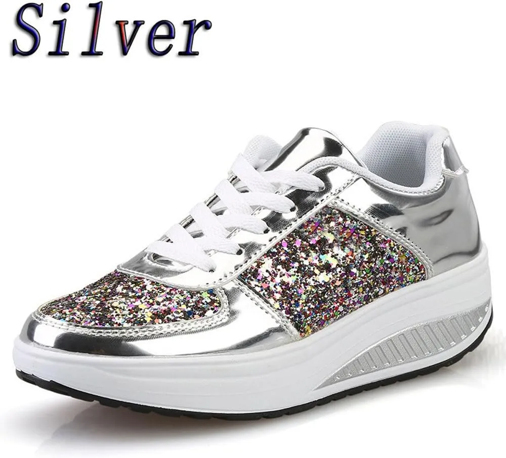 Women's Shoes Sneakers Platform Heghtening Sequin Wedge Athletic Shoes Casual Comfortable Fashion Walking Sport Shoes