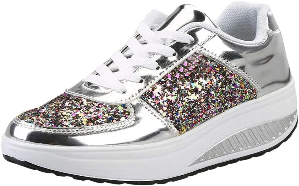 Women's Shoes Sneakers Platform Heghtening Sequin Wedge Athletic Shoes Casual Comfortable Fashion Walking Sport Shoes