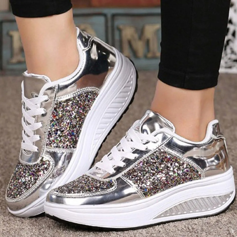 Women's Shoes Sneakers Platform Heghtening Sequin Wedge Athletic Shoes Casual Comfortable Fashion Walking Sport Shoes