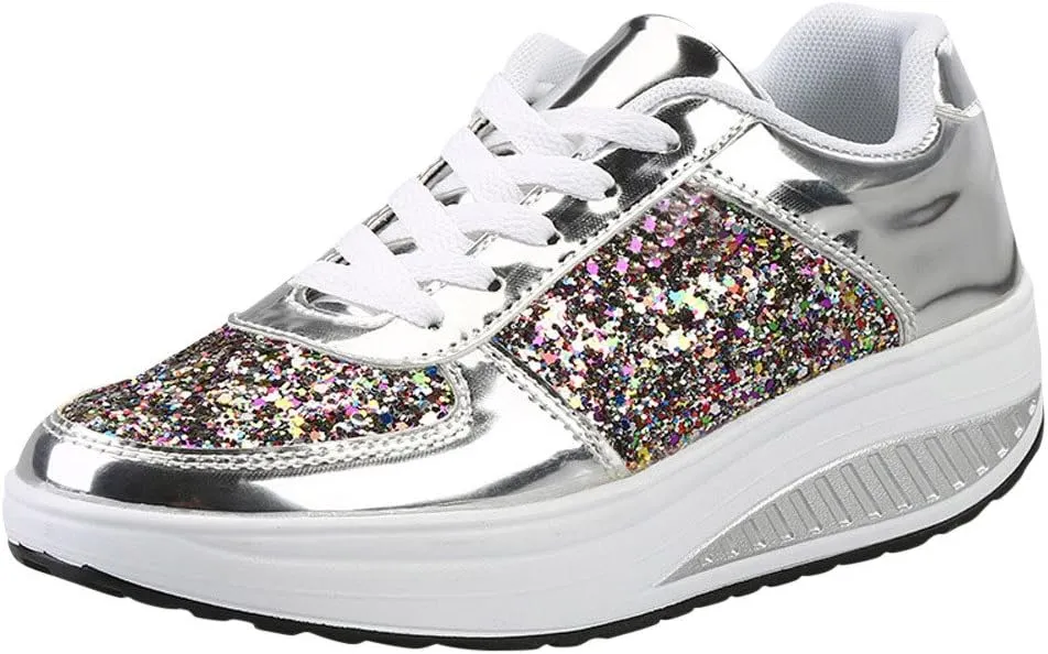 Women's Shoes Sneakers Platform Heghtening Sequin Wedge Athletic Shoes Casual Comfortable Fashion Walking Sport Shoes