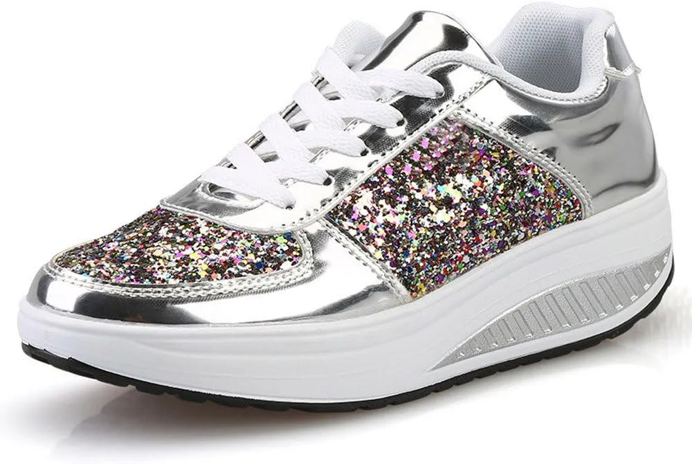 Women's Shoes Sneakers Platform Heghtening Sequin Wedge Athletic Shoes Casual Comfortable Fashion Walking Sport Shoes