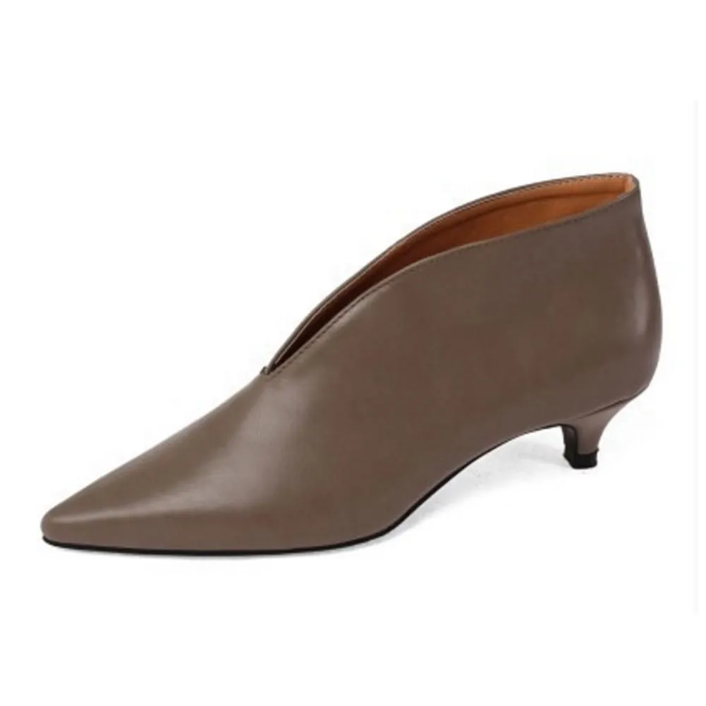 Women's Soft Leather Ankle Boots Pointed Toe Kitten Heels