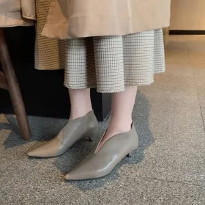 Women's Soft Leather Ankle Boots Pointed Toe Kitten Heels