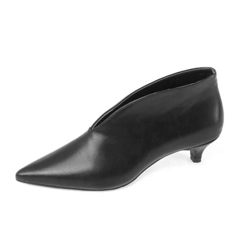 Women's Soft Leather Ankle Boots Pointed Toe Kitten Heels